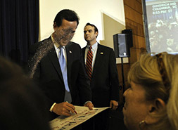 U.S. Republican Rick Santorum glitter bombed by activists in 2012. Photo: AP.