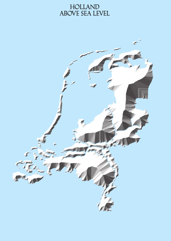Map of the 74% of the Netherlands that is above sea level. Design: Ruben Pater, 2010.